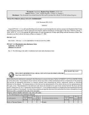 Indiana Residential Real Estate Sales Disclosure Form