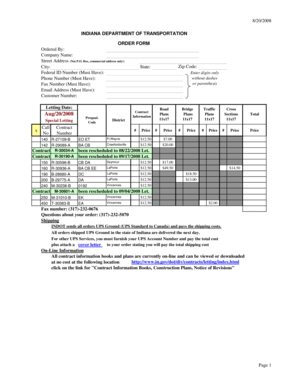 Indiana DOT Order Form