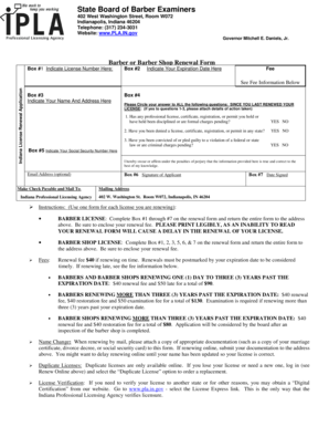 Indiana Barber License Renewal Form