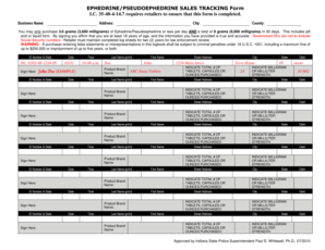 Indiana Ephedrine/Pseudoephedrine Sales Tracking Form