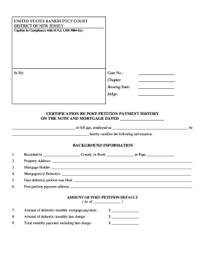 Certification Re Post-Petition Payment History