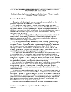 Certification Regarding Debarment Suspension Ineligibility