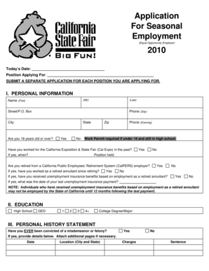 California Seasonal Employment Application