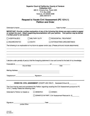 Request to Vacate Civil Assessment