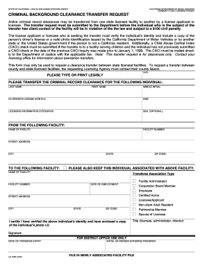 California Criminal Background Clearance Transfer Request