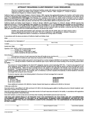 California Client Resident Cash Resources Affidavit