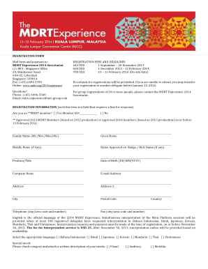 MDRT Experience 2014 Registration Form