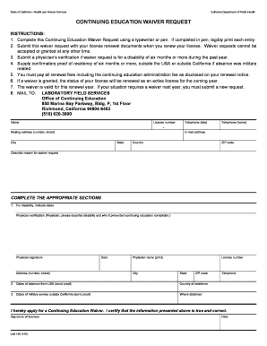 California Continuing Education Waiver Request