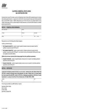California Commercial Driver License Self-Certification Form