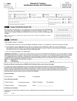 IRS Form W-9 Request for Taxpayer Identification Number and Certification
