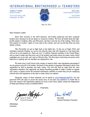 Teamsters Voter Registration Materials Order Form