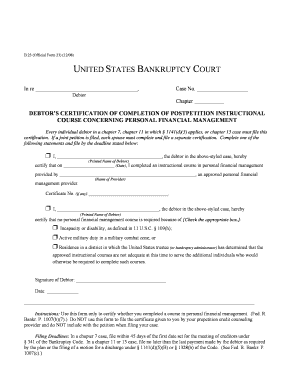 Chapter 13 Discharge Certification