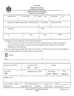 Alabama TDaP Vaccine Consent Form