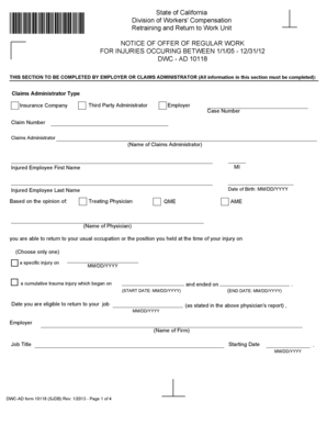 California Notice of Offer of Regular Work