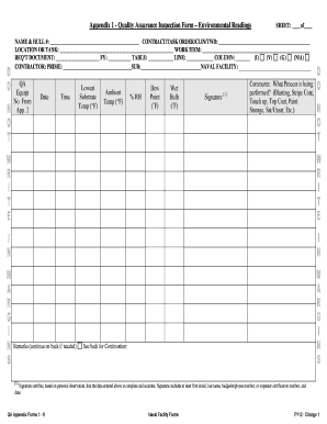 Quality Assurance Inspection Form – Environmental Readings