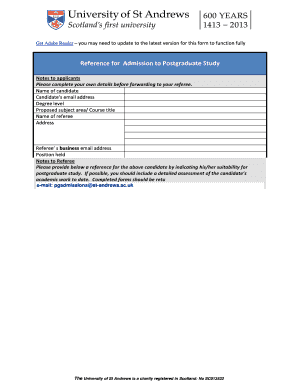 Reference for Admission to Postgraduate Study