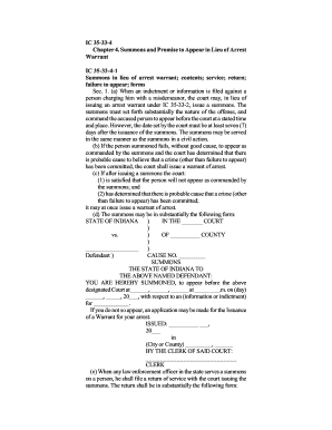 Indiana Summons and Promise to Appear