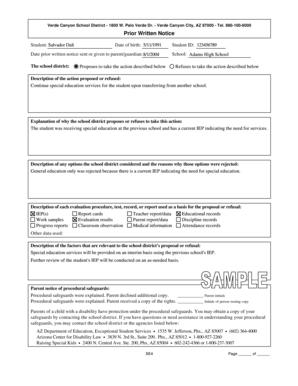 Arizona Special Education Prior Written Notice