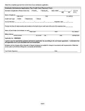 Graduate Admissions Application Fee Credit Card Payment Form