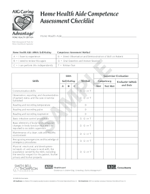 Home Health Aide Competence Assessment Checklist