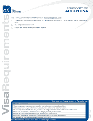 Argentina Reciprocity Fee Visa Order Form