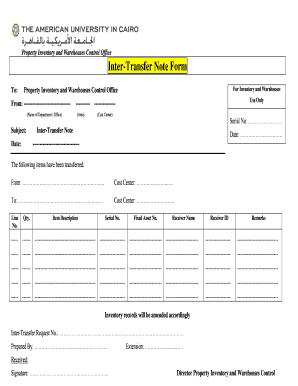 Inter-Transfer Note Form