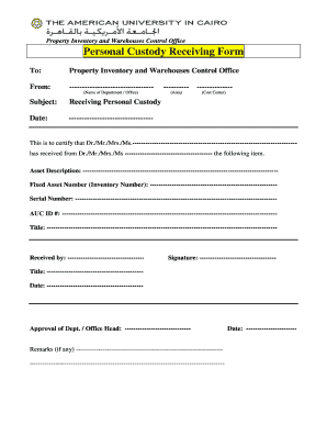 Personal property memorandum form - receiving custody form