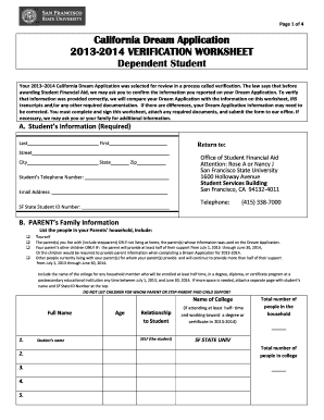 California Dream Application Verification Worksheet