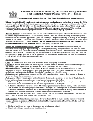Delaware Consumer Information Statement for Real Estate