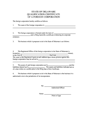 Delaware Foreign Corporation Qualification Certificate
