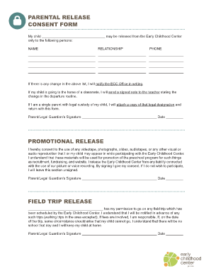 Early Childhood Center Parental Release Consent Form