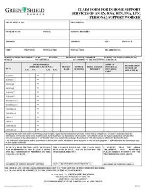 Claim Form for In Home Support Services