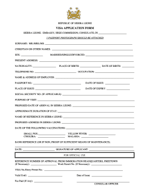 Sierra Leone Visa Application Form