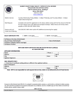 Summit County Birth/Death Certificate Application