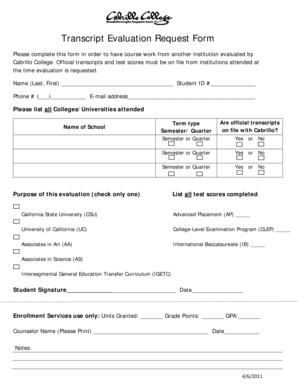 Transcript Evaluation Request Form