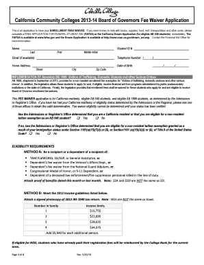 California Community Colleges Board of Governors Fee Waiver Application