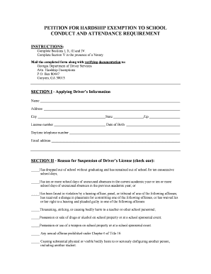 Petition for Hardship Exemption to School Conduct and Attendance Requirement
