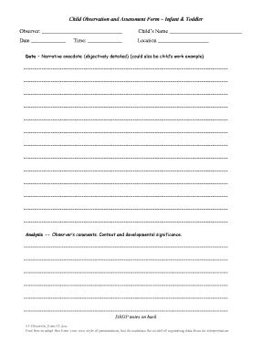 Child Observation and Assessment Form ~ Infant & Toddler