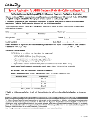 California Community Colleges AB540 Fee Waiver Application