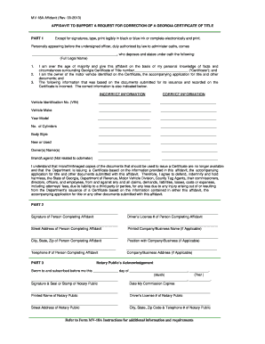 Georgia MV-18A Affidavit for Title Correction