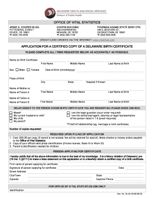 Delaware Birth Certificate Application