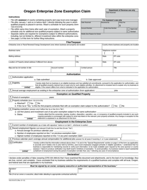 Oregon Enterprise Zone Exemption Claim