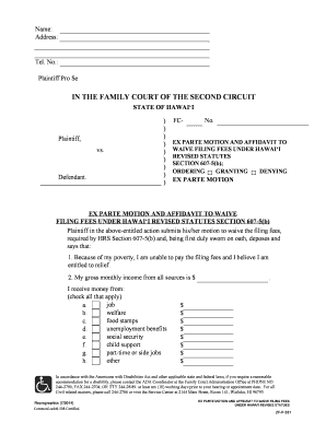 Ex Parte Motion and Affidavit to Waive Filing Fees