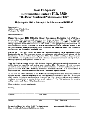 Dietary Supplement Protection Act Co-Sponsorship Letter