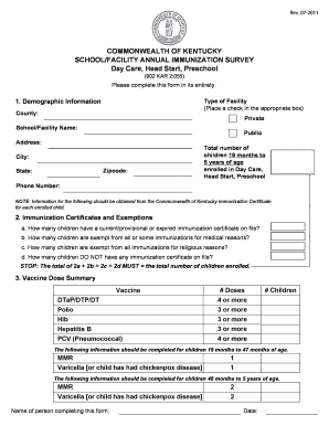 Kentucky School Facility Annual Immunization Survey