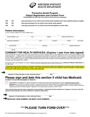 Preventive Dental Program Patient Registration and Consent Form