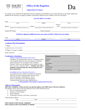 Emory University Application for Degree