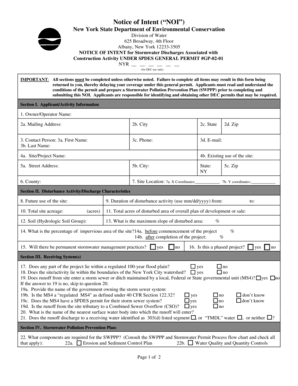 New York Stormwater Discharge Notice of Intent