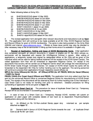 Issue log template - Revised policy on echs application form/issue of duplicate smart card ...