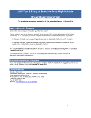 Illness/Misadventure Form for Selective Entry High Schools